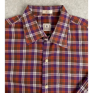 Peter Millar Men’s Large Purple Orange Plaid Button Down Shirt Cotton